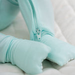 Bam & Stitch Ocean Breeze Bamboo Convertible Romper | Mint Green Zipper Sleeper - 