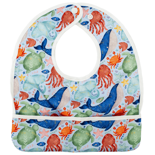 Ocean Cuties Flip Bib Waterproof Machine Washable Baby Bib with Pocket Texas Tushies