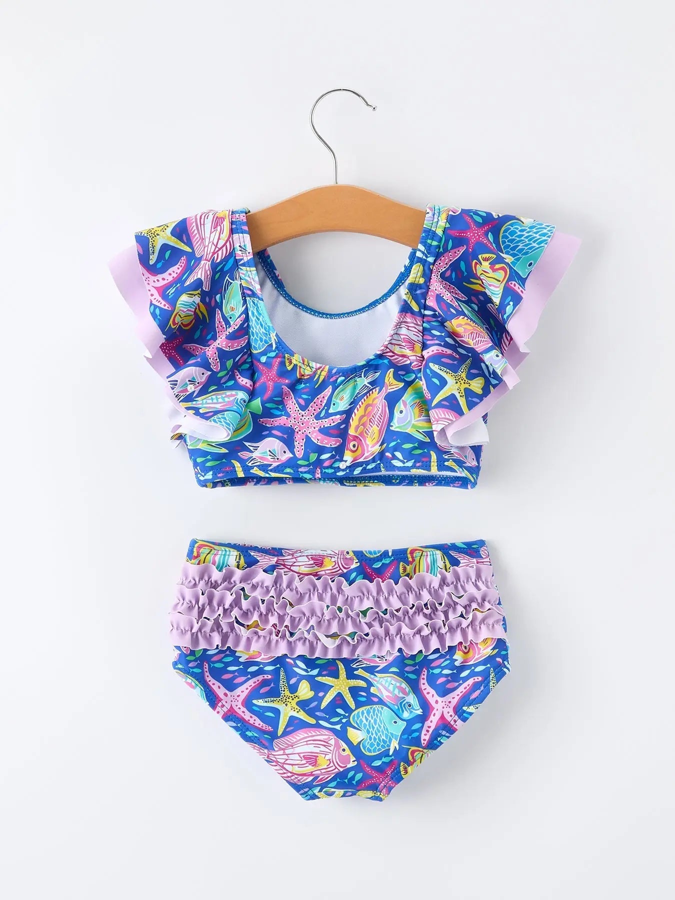 Rylee Faith Designs Ocean Fish Print Girls Two Piece Swimsuit - 