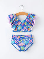 Rylee Faith Designs Ocean Fish Print Girls Two Piece Swimsuit - 