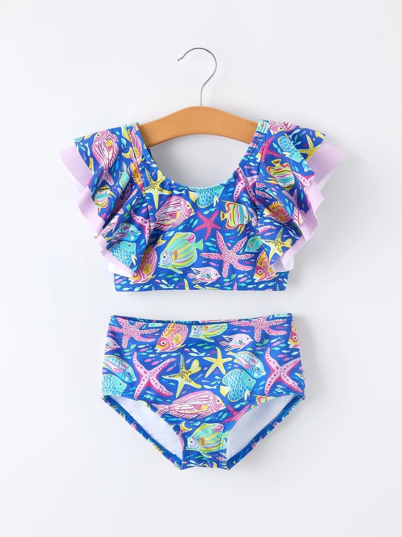 Rylee Faith Designs Ocean Fish Print Girls Two Piece Swimsuit - 