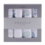 Newcastle Classics Ocean Friends Cotton Muslin Swaddle 4 Pack Soft Breathable for Babies - 