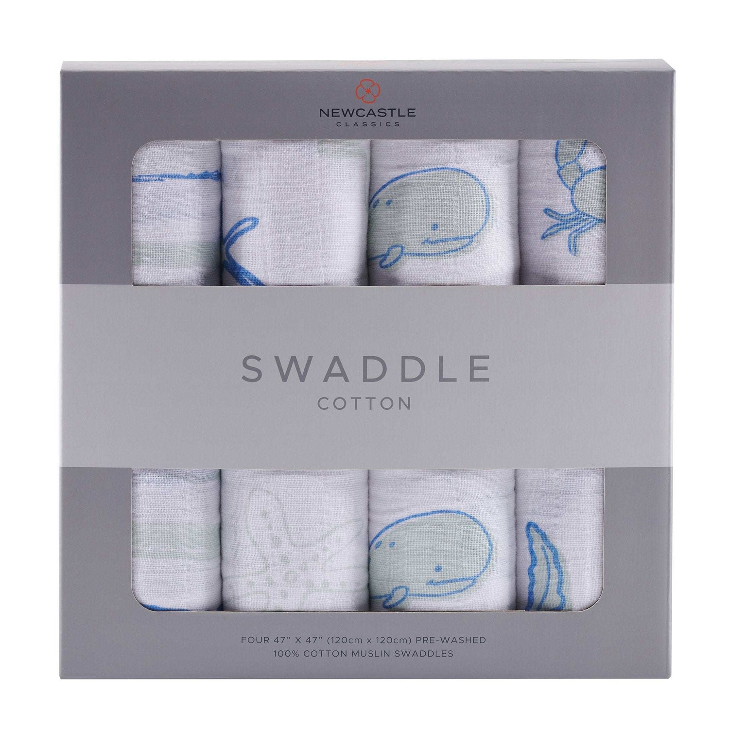 Newcastle Classics Ocean Friends Cotton Muslin Swaddle 4 Pack Soft Breathable for Babies - Baby & Toddler > Swaddling & Receiving Blankets > Swaddling Blankets Cotton Swaddle