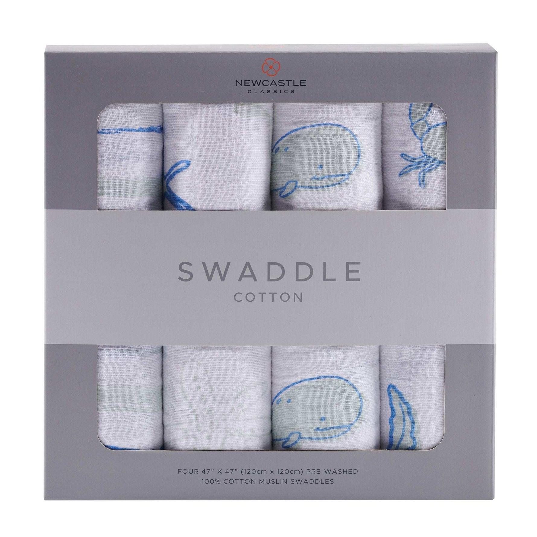 Newcastle Classics Ocean Friends Cotton Muslin Swaddle 4 Pack Soft Breathable for Babies - Baby & Toddler > Swaddling & Receiving Blankets > Swaddling Blankets Cotton Swaddle
