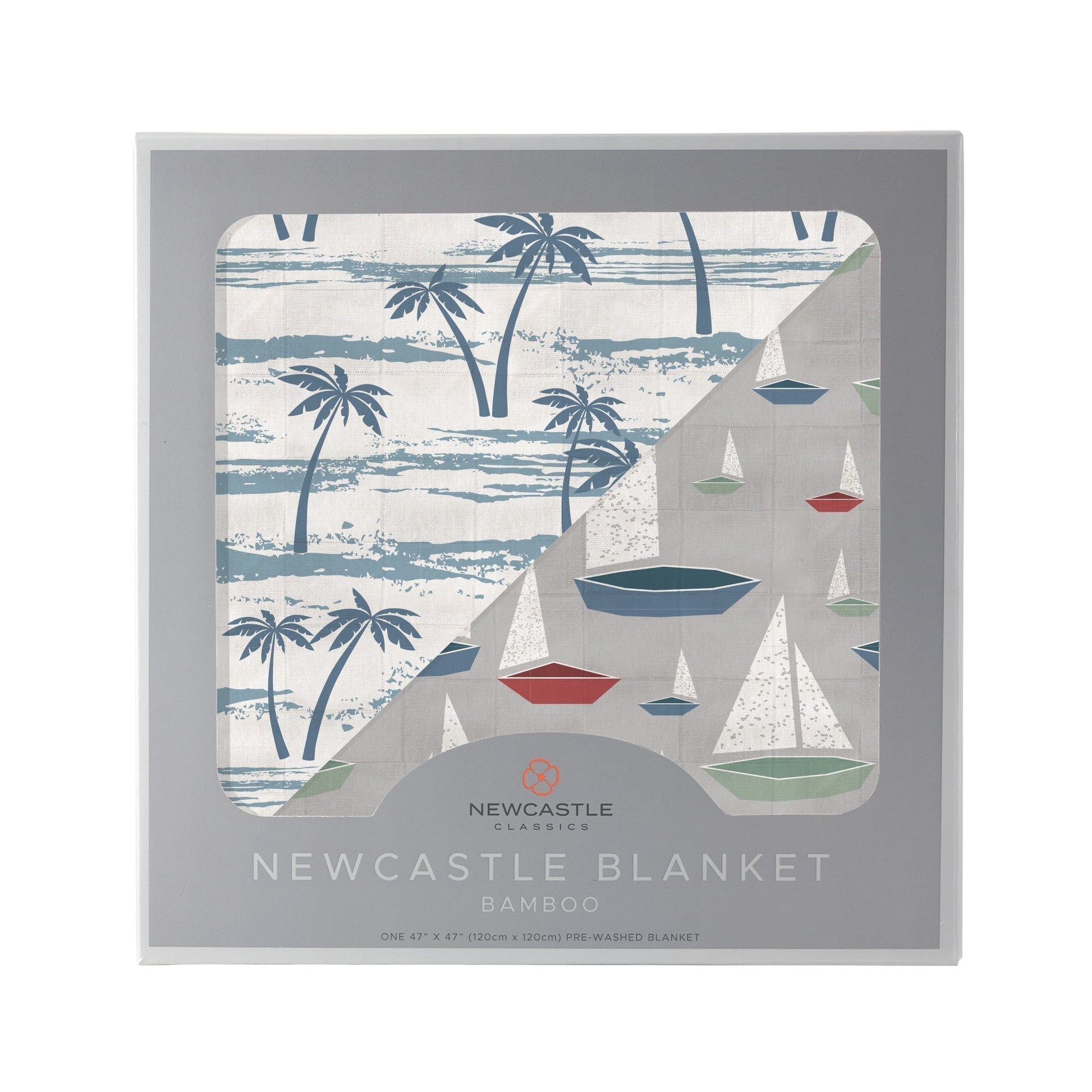 Ocean Palm Trees and Marina Sailboats Bamboo Newcastle Blanket 100 Percent Natural Muslin 47 Inch x 47 Inch Newcastle Classics