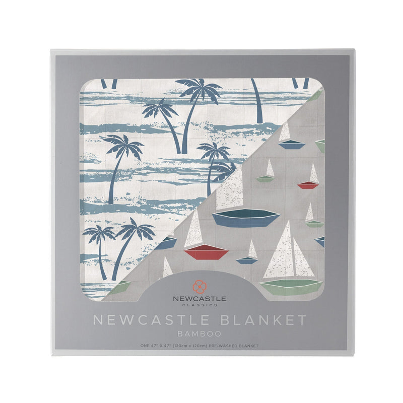 Ocean Palm Trees and Marina Sailboats Bamboo Newcastle Blanket 100 Percent Natural Muslin 47 Inch x 47 Inch Newcastle Classics