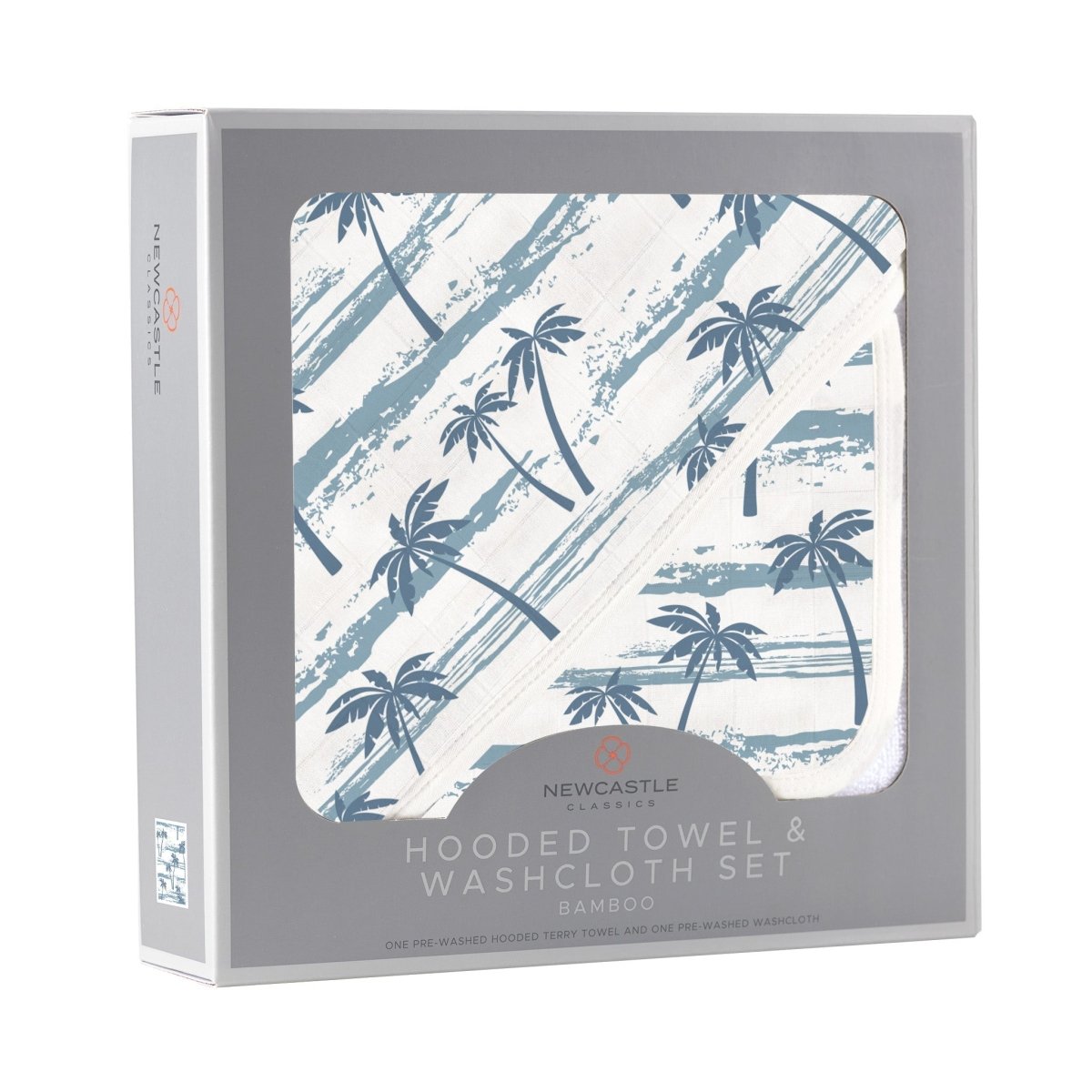 Newcastle Classics Ocean Palm Trees Bamboo Hooded Towel and Washcloth Set for Kids - 