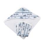 Newcastle Classics Ocean Palm Trees Bamboo Hooded Towel and Washcloth Set for Kids - 