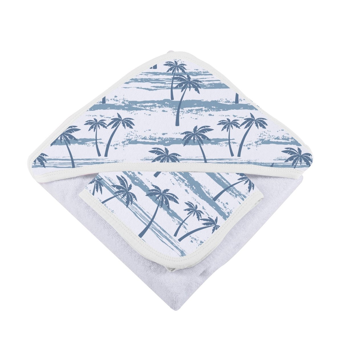 Newcastle Classics Ocean Palm Trees Bamboo Hooded Towel and Washcloth Set for Kids - 