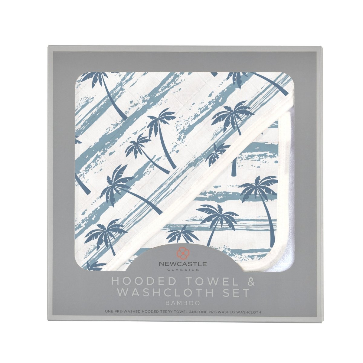 Newcastle Classics Ocean Palm Trees Bamboo Hooded Towel and Washcloth Set for Kids - 