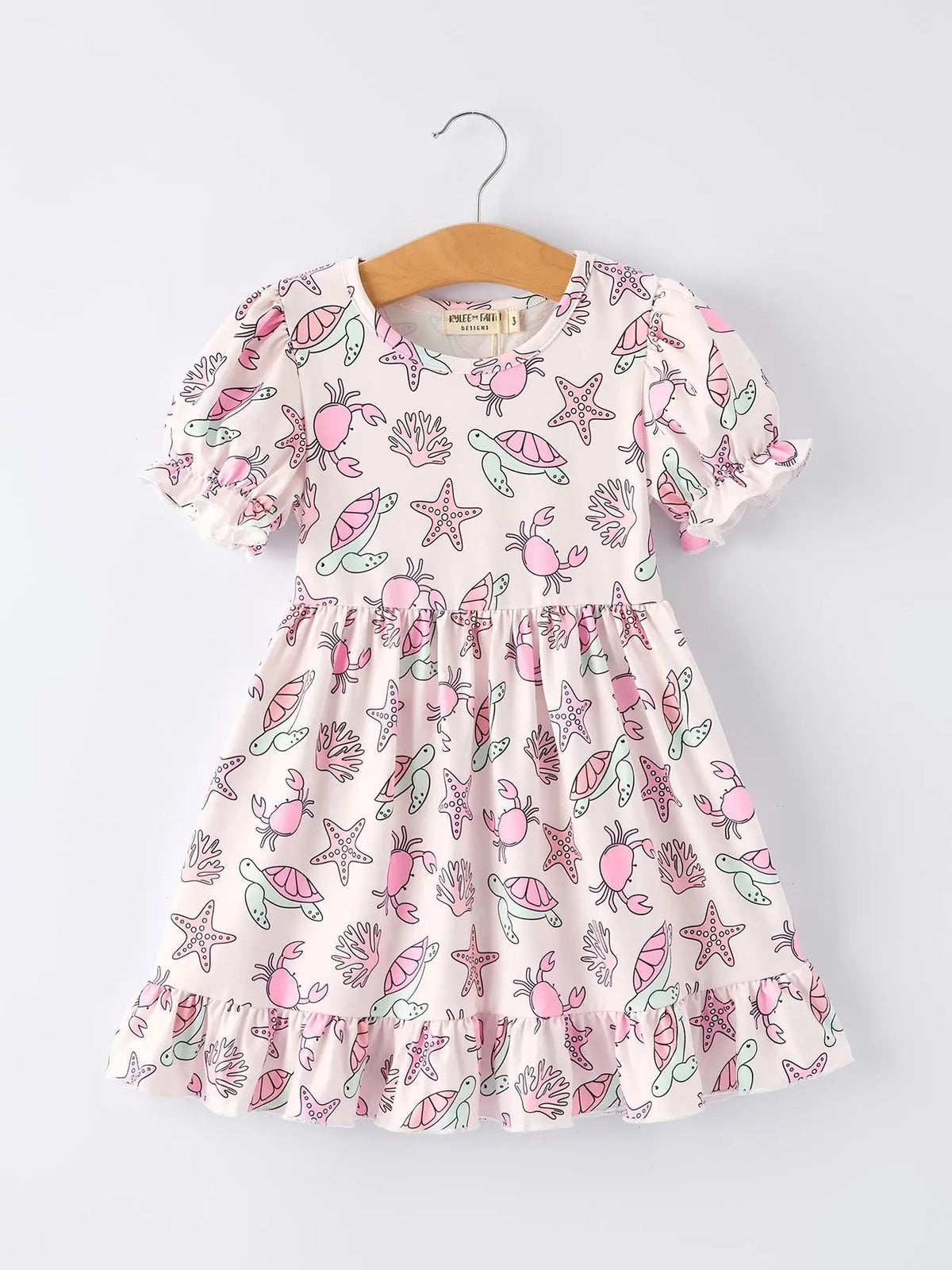 Rylee Faith Designs Ocean Print Girl Ruffle Dress - 