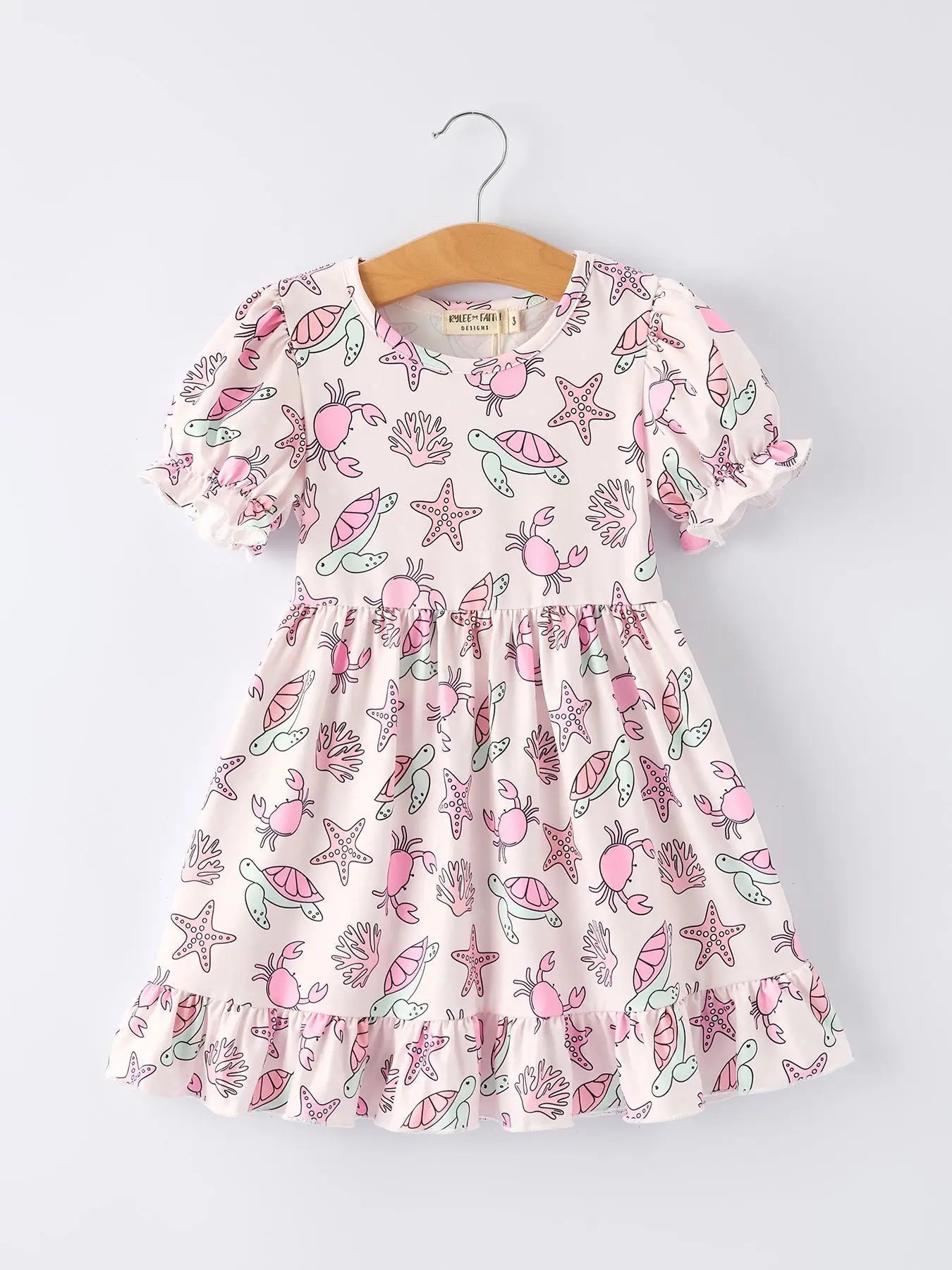 Rylee Faith Designs Ocean Print Girl Ruffle Dress - 