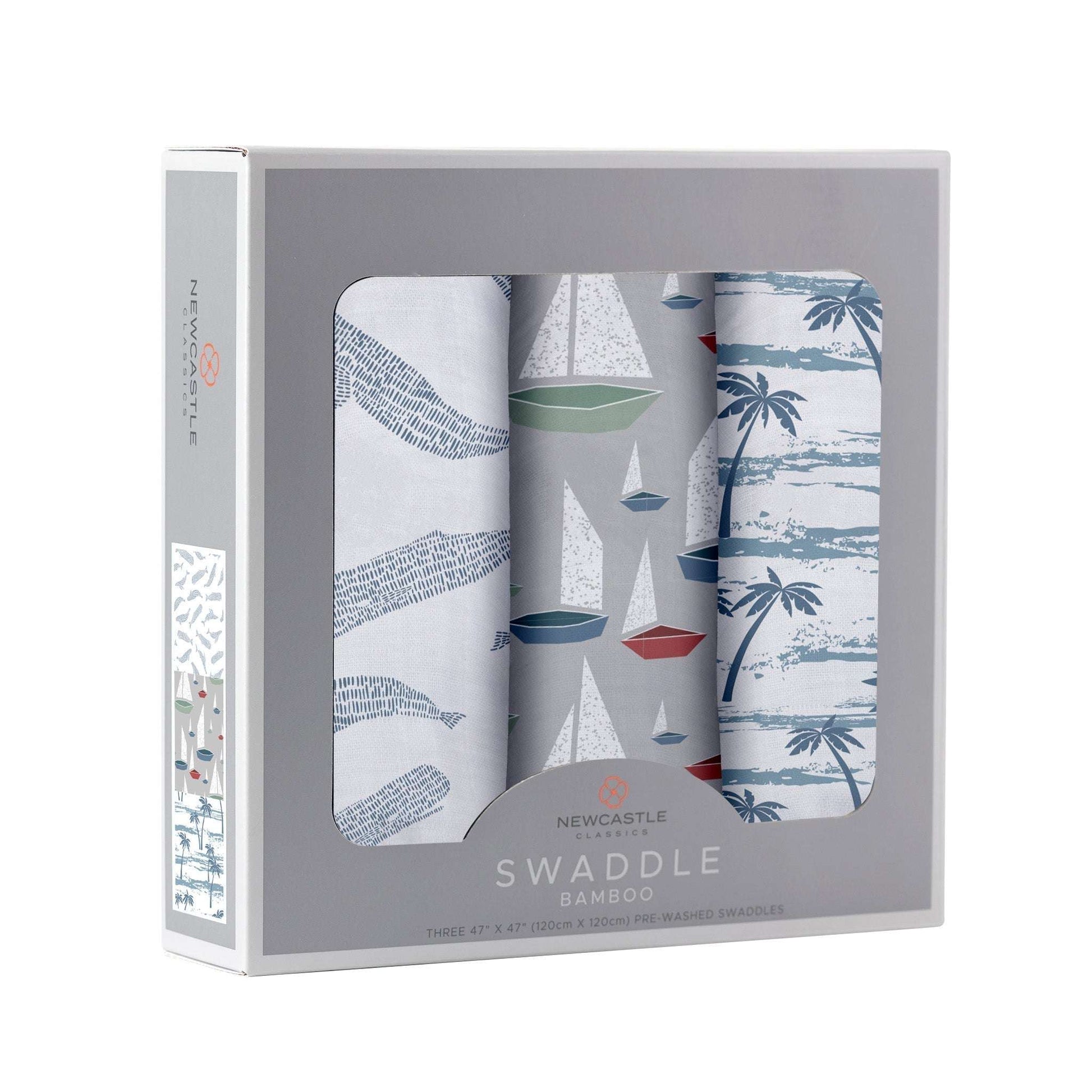 Ocean Tides Bamboo Swaddle 3 Pack Soft Breathable 47 Inch x 47 Inch Perfect for Stroller Use Newcastle Classics