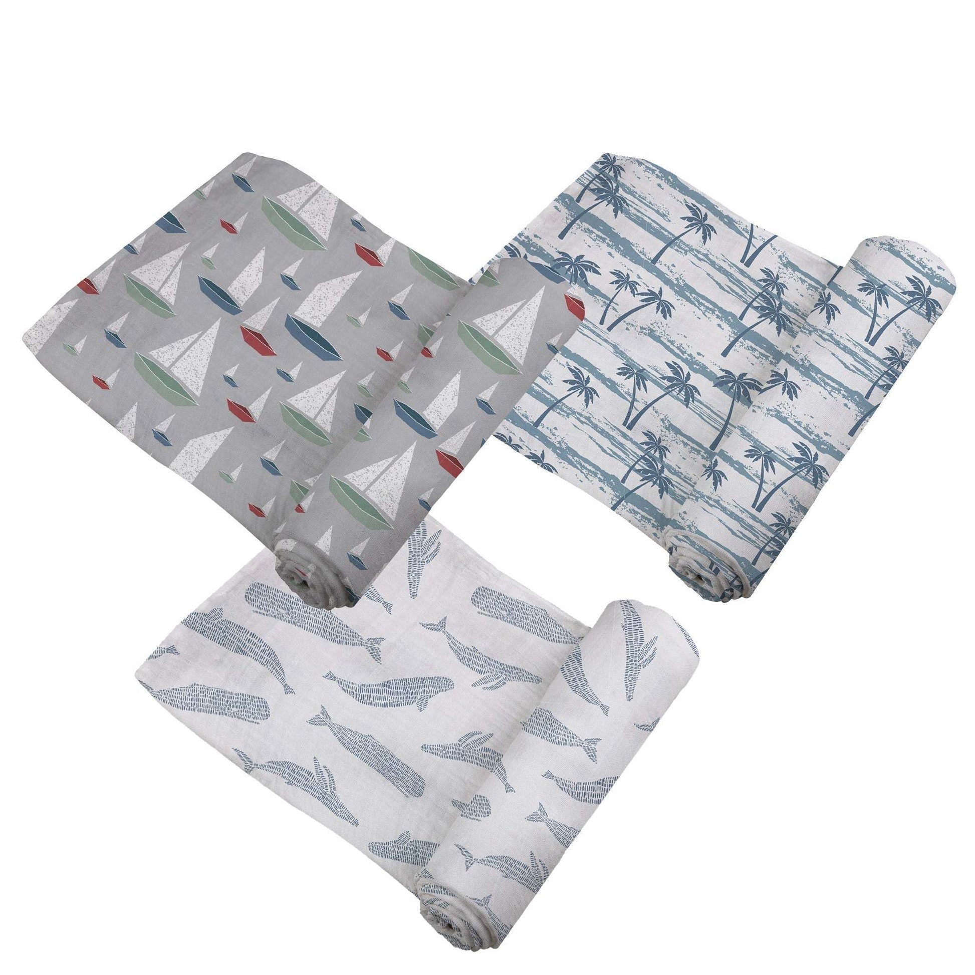 Ocean Tides Bamboo Swaddle 3 Pack Soft Breathable 47 Inch x 47 Inch Perfect for Stroller Use Newcastle Classics