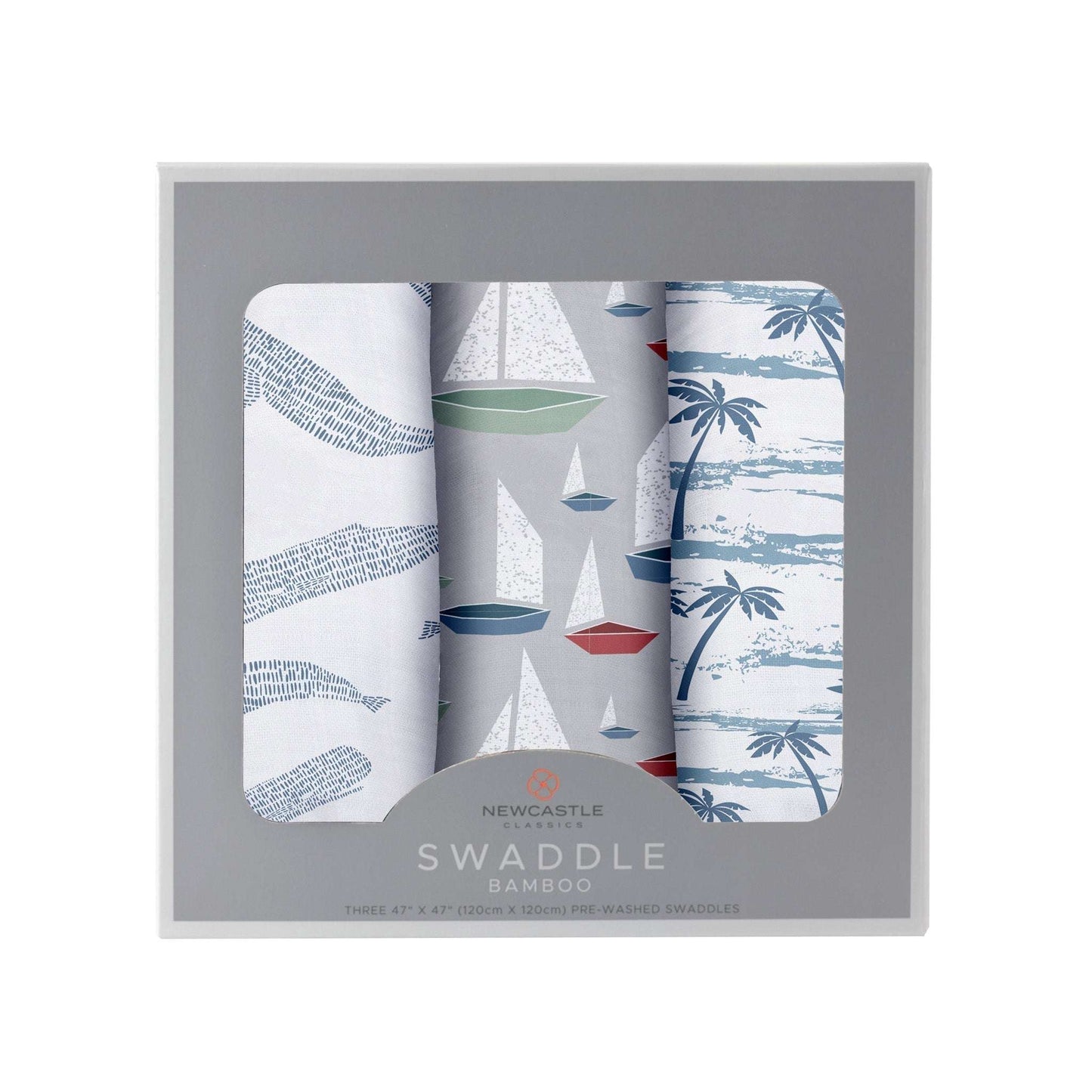Ocean Tides Bamboo Swaddle 3 Pack Soft Breathable 47 Inch x 47 Inch Perfect for Stroller Use Newcastle Classics