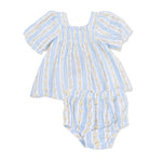 Angel Dear Odalys Floral Stripe - Puff Sleeve Dress with Bloomer - 