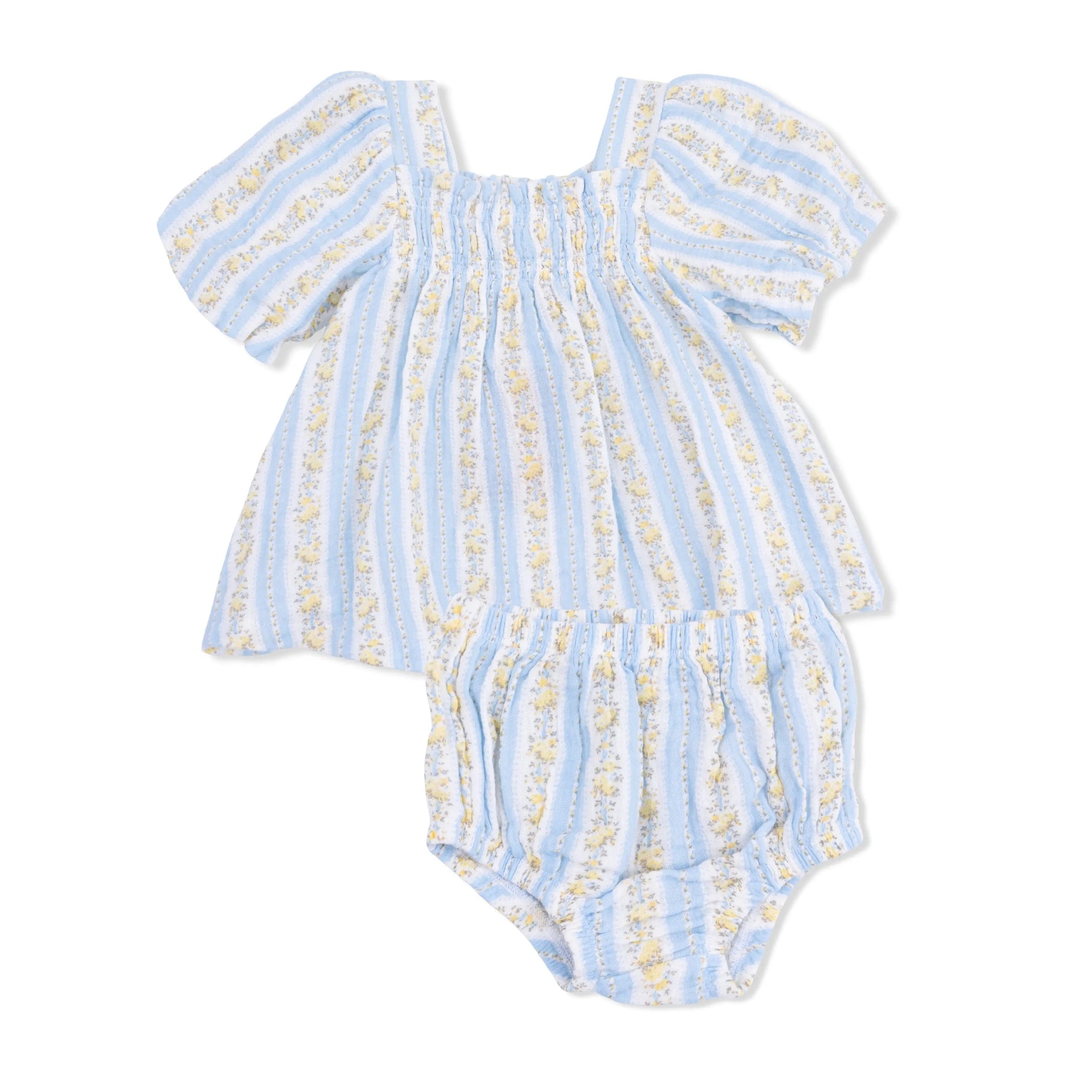 Angel Dear Odalys Floral Stripe - Puff Sleeve Dress with Bloomer - 