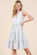 PinkBlush Off White Vertical Striped V Neck Sleeveless Midi Dress - 