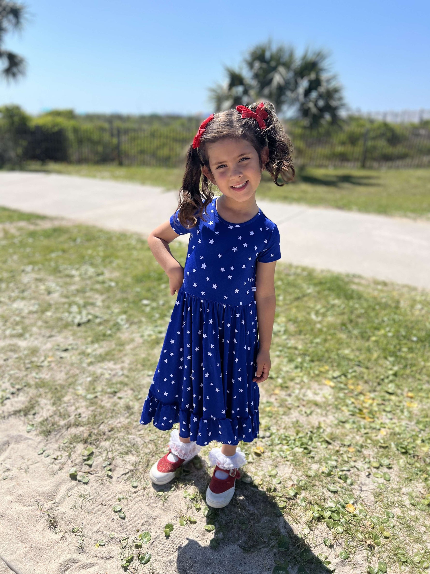 Dragonfly Dreams Bamboo Oh My Stars Twirl Dress with Pockets & Shorts Set