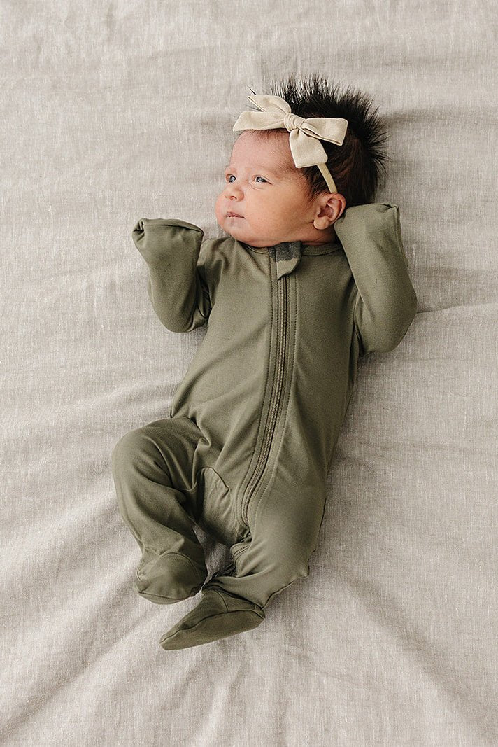 Mebie Baby Olive Bamboo Footed Zipper - 