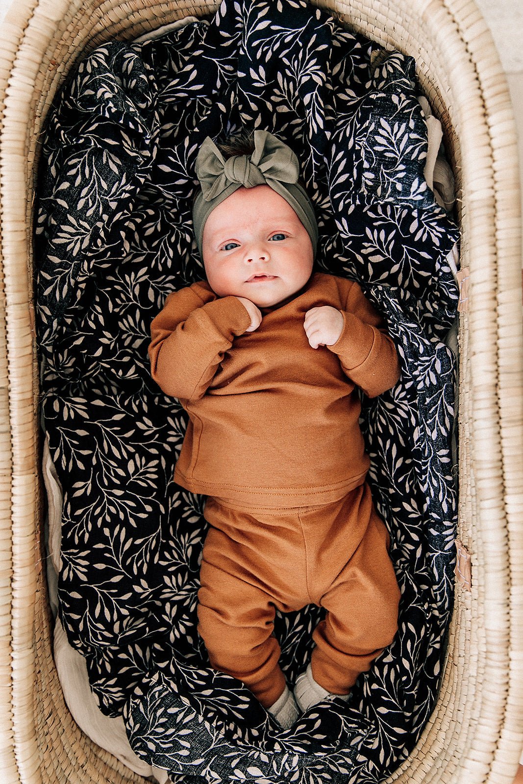 Mebie Baby Olive Bamboo Head Wrap One Size Fits Newborns And Up Soft Neutral Design - 