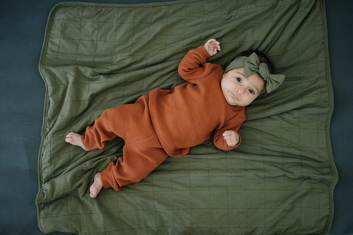 Mebie Baby Olive Bamboo Head Wrap One Size Fits Newborns And Up Soft Neutral Design - 