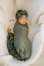Mebie Baby Olive Bamboo Stretch Swaddle for Baby Soft Lightweight and Comfortable - 