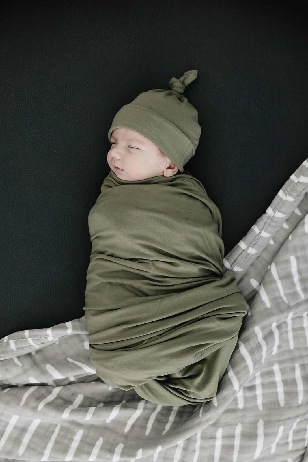 Mebie Baby Olive Bamboo Swaddle Hat and Head Wrap Set for Newborns 0 to 3 Months - 