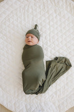 Mebie Baby Olive Bamboo Swaddle Hat and Head Wrap Set for Newborns 0 to 3 Months - 
