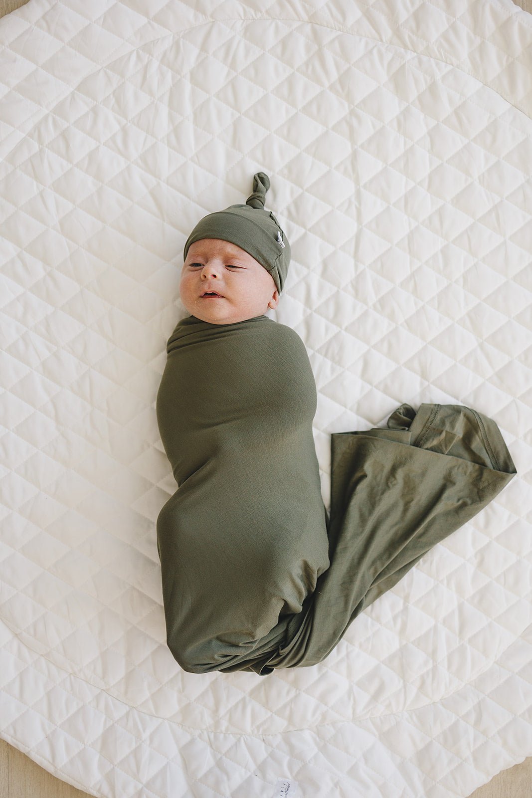Mebie Baby Olive Bamboo Swaddle Hat and Head Wrap Set for Newborns 0 to 3 Months - 