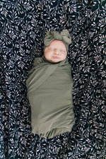 Mebie Baby Olive Bamboo Swaddle Hat and Head Wrap Set for Newborns 0 to 3 Months - 