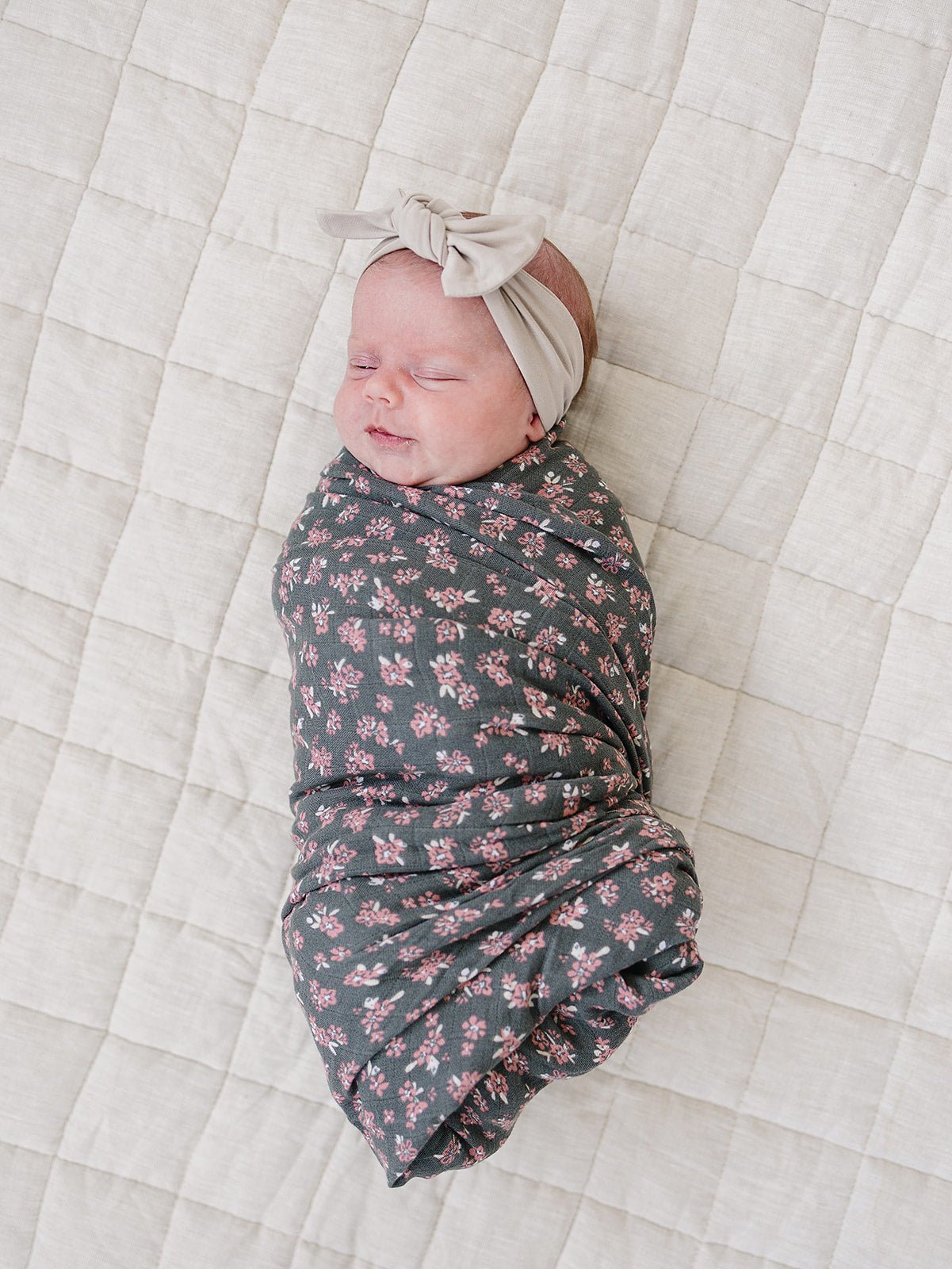 Mebie Baby Olive Bloom Muslin Swaddle Blanket - 