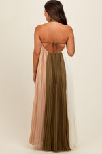 PinkBlush Olive Colorblock Pleated Halter Neck Maternity Maxi Dress