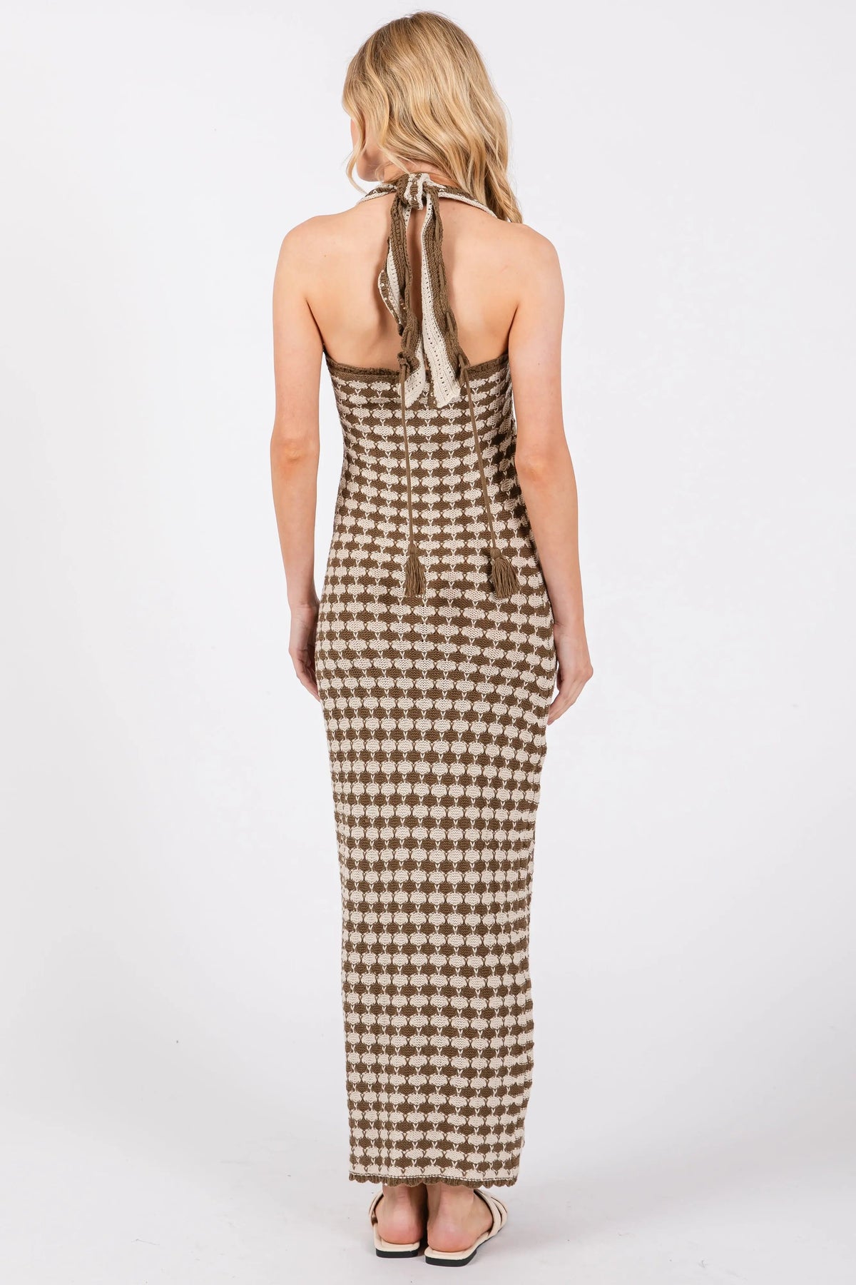 PinkBlush Olive Crochet Knit Ruffle Strap Midi Dress - 
