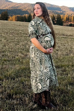 PinkBlush Olive Floral Collared Tiered Maternity Midi Dress - 