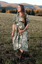 PinkBlush Olive Floral Collared Tiered Maternity Midi Dress - 