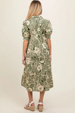 PinkBlush Olive Floral Collared Tiered Maternity Midi Dress - 