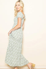 PinkBlush Olive Floral Puff Sleeve Smocked Maxi Dress - 