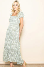 PinkBlush Olive Floral Puff Sleeve Smocked Maxi Dress - 