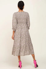 PinkBlush Olive Floral Smocked 3/4 Sleeve Midi Dress - 
