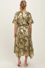 PinkBlush Olive Metallic Floral Jacquard Overlay Maternity Maxi Dress - 