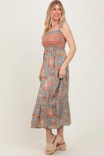 PinkBlush Olive Paisley Shoulder Tie Smocked Maxi Dress - 