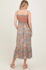 PinkBlush Olive Paisley Shoulder Tie Smocked Maxi Dress - 