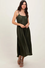 PinkBlush Olive Pleated Sash Tie Maternity Midi Dress - 