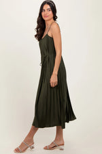 PinkBlush Olive Pleated Sash Tie Midi Dress - 