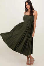 PinkBlush Olive Pleated Sash Tie Midi Dress - 
