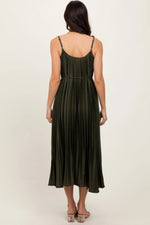 PinkBlush Olive Pleated Sash Tie Midi Dress - 