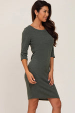 PinkBlush Olive Ribbed 3/4 Sleeve Dress - 