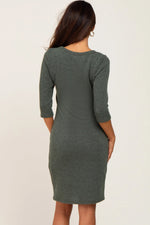 PinkBlush Olive Ribbed 3/4 Sleeve Dress - 