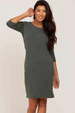 Olive Ribbed 3/4 Sleeve Dress - One-piece garment, Day Dress, Dress, Person | Everetts Place